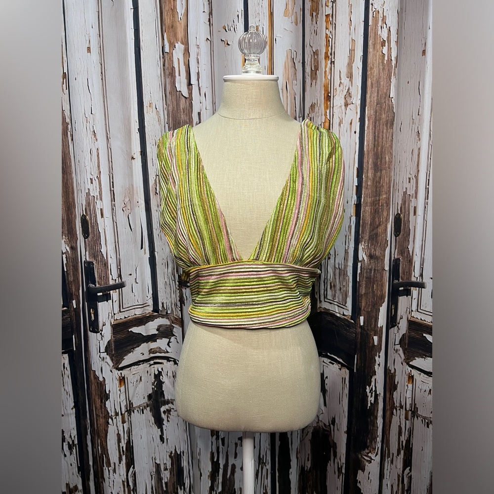 AKIRA Multicolor Striped V-Neck Crop Top